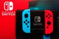 Nintendo Switch video game console box with Nintendo Switch logo and two Joy-Cons Royalty Free Stock Photo