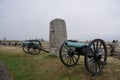 Ninth Mass Battery Monument on Gettysburg Battlefield, with Civil War Cannons. Gettysburg, PA, USA. April 9, 2015. Royalty Free Stock Photo