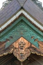 Niomon (guardian gate), Mitsubana Gegyo (Gable pendant) Hassou (Metal ornament) roof detail at Zenko-ji Templ. Nagano City, Japan Royalty Free Stock Photo