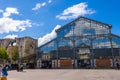 Covered market hall and Square tower of the Romanesque keep in Niort, Deux-Sevres, France Royalty Free Stock Photo