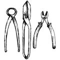 Nipper. Old used iron cutting pliers tongs. Shears for cutting s