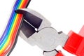 Nippers cutting wires. Royalty Free Stock Photo