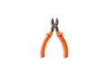 Nippers. Diagonal wire cutting with plastic handles on a white background. Side Cutting Pliers Royalty Free Stock Photo