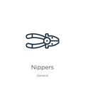 Nippers icon. Thin linear nippers outline icon isolated on white background from general collection. Line vector nippers sign,