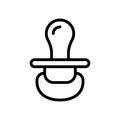 Nipple for baby with handle. Thin line art icon of pacifier for infant. Black simple illustration of soother or dummy. Contour