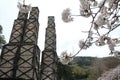 Nirayama reverberatory furnaces and cherry blossoms Royalty Free Stock Photo