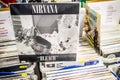 Nirvana vinyl album on display for sale, Vinyl, LP, Album, Pop Rock, American rock band, collection of Vinyl in background