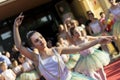 Young ballerina dancing on public stage for world day of dance