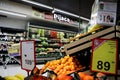 Fruits and vegetables at MAXI grocery store in Nis .interior of the Maxi Supermarket Belonging to Belgian group Delhaize, Maxi is Royalty Free Stock Photo