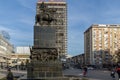 Walking people at King Milan Square in City of Nis, Serbia