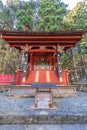 Nishinomiya Honden (West Hall) of Kitaguchi Hongu Fuji Sengen Jinja shinto shrine. North side entrance of Mount Fuji