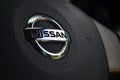 nissan logo on the stearing wheel