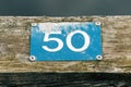 Nissan river wooden quay numeration plates in Halmstad, Sweden. Number 50