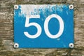 Nissan river wooden quay numeration plates in Halmstad, Sweden. Number 50