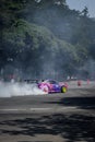 Nissan 200SX drift car doing burnout during practice session in Indonesia drift series local drifting event