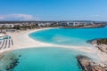 Nissi Beach in Ayia Napa, clean aerial photo of famous tourist beach in Cyprus Royalty Free Stock Photo