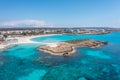 Nissi Beach in Ayia Napa, clean aerial photo of famous tourist beach in Cyprus Royalty Free Stock Photo