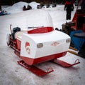 NISSWA, MN - 5 JAN 2022: Antique Arctic Cat Deluxe 170 snowmobile on snow