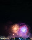 Night photo of New Year's arrival (RÃÂ©veillon) with fireworks in the sky Royalty Free Stock Photo