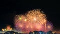 Night photo of New Year's arrival (RÃÂ©veillon) with fireworks in the sky Royalty Free Stock Photo