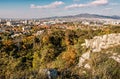 Nitra city and Zobor hill, in autumn, yellow filter