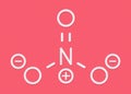 Nitrate anion, chemical structure. Skeletal formula.