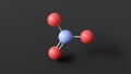 nitrate molecule, molecular structure, polyatomic ion, ball and stick 3d model, structural chemical formula with colored atoms Royalty Free Stock Photo