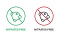 Nitrates Free Line Icon Set. Nitrites in Food Ingredient Stop Sign. Nitrate Forbidden Symbol. Nutrition Control Royalty Free Stock Photo