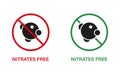 Nitrates Free Silhouette Icon Set. Nitrites in Food Ingredient Stop Sign. Nitrate Forbidden Symbol. Nutrition Control Royalty Free Stock Photo