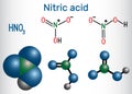 Nitric acid HNO3 molecule . It is a highly corrosive mineral