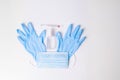 Nitrile gloves with hydroalcoholic gel surgical mask and thermometer