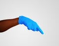 Nitrille glove. Medic`s black hands. Pointing Royalty Free Stock Photo