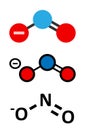 Nitrite anion, chemical structure. Nitrite salts are used in the curing of meat