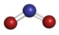 Nitrite anion, chemical structure. Nitrite salts are used in the curing of meat. 3D rendering. Atoms are represented as spheres