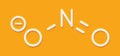 Nitrite anion, chemical structure. Nitrite salts are used in the curing of meat. Skeletal formula.