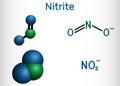 Nitrite anion, NO2- molecule. Structural chemical formula and molecule model Royalty Free Stock Photo