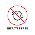 Nitrites in Food Ingredient Stop Sign. Nitrate Forbidden Symbol. Nitrates Free Line Icon. Nutrition Certified Control Royalty Free Stock Photo