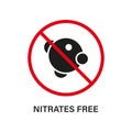 Nitrites in Food Ingredient Stop Sign. Nitrate Forbidden Symbol. Nitrates Free Silhouette Black Icon. Nutrition Royalty Free Stock Photo