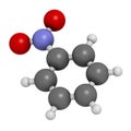 Nitrobenzene solvent molecule. 3D rendering. Atoms are represented as spheres with conventional color coding: hydrogen (white),