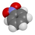 Nitrobenzene solvent molecule. 3D rendering. Atoms are represented as spheres with conventional color coding: hydrogen (white),