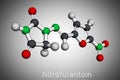 Nitrofurantoin molecule. It is nitrofuran antibiotic used to treat urinary tract infections. Molecular model. 3D