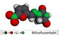 Nitrofurantoin molecule. It is nitrofuran antibiotic used to treat urinary tract infections. Molecular model. 3D