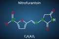 Nitrofurantoin molecule. It is nitrofuran antibiotic used to treat urinary tract infections. Structural chemical formula