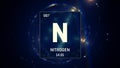 Nitrogen as Element 7 of the Periodic Table 3D animation on blue background