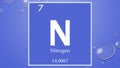 Nitrogen chemical element symbol on blue bubble background