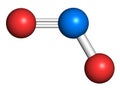 Nitrogen dioxide (NO2) air pollution molecule. Free radical compound, also known as NOx. Atoms are represented as spheres with Royalty Free Stock Photo