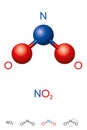 Nitrogen dioxide, NO2, molecule model and chemical formula