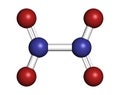 Nitrogen tetroxide (dinitrogen tetroxide, N2O4) rocket propellant molecule. 3D rendering. Atoms are represented as spheres with Royalty Free Stock Photo