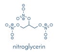 Nitroglycerin nitro, glyceryl trinitrate drug and explosive molecule. Skeletal formula.