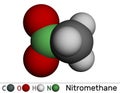 Nitromethane molecule. Molecular model. 3D rendering. Illustration Royalty Free Stock Photo